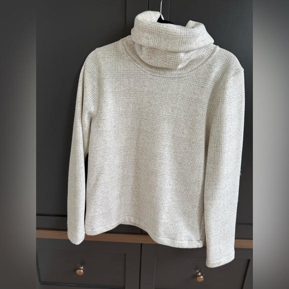J. Crew Mercantile Glen Plaid Cream Gray Check Funnel neck  Sweater • Medium - Picture 10 of 10